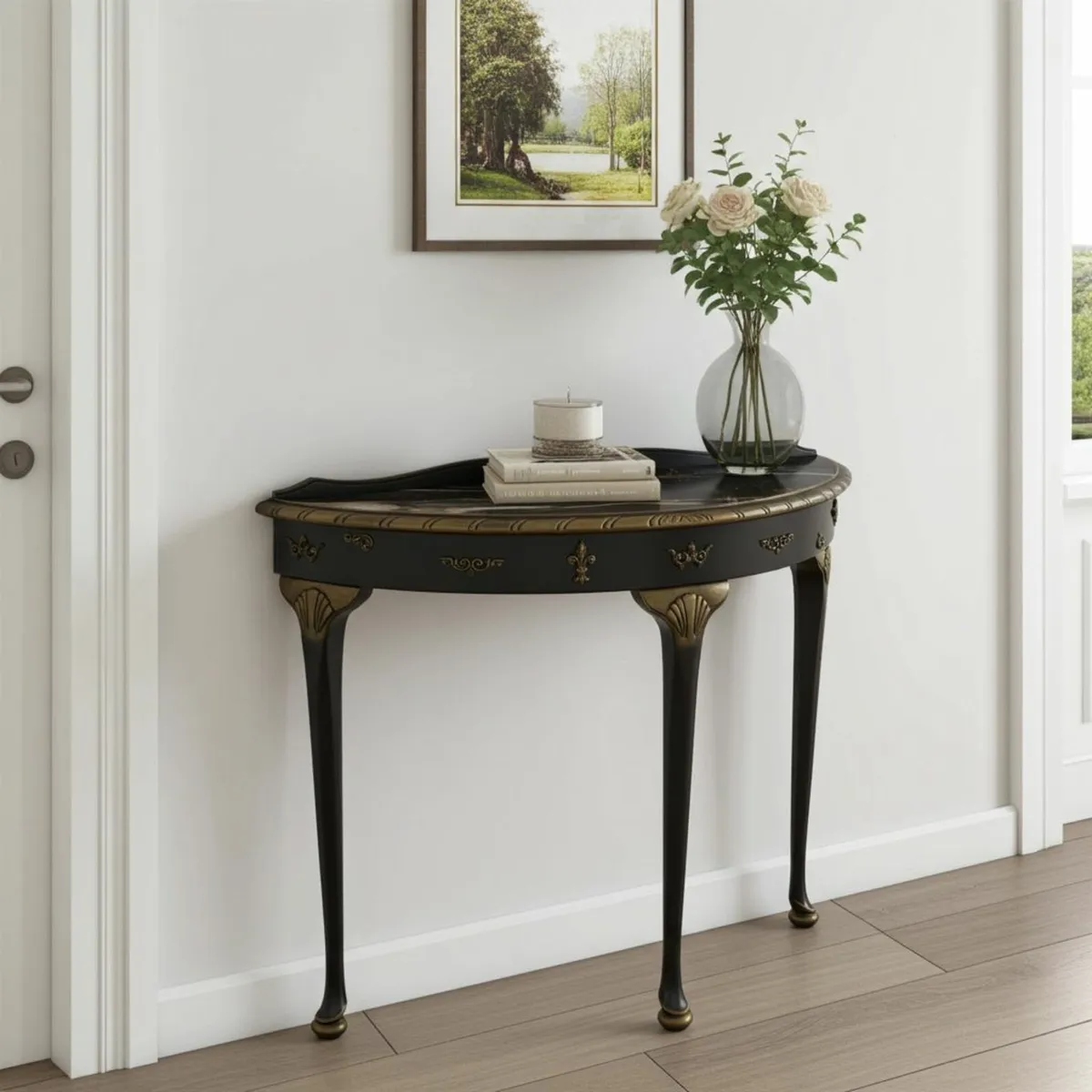 Aurora Luxe Lacquered Demilune Console Table - Image 3