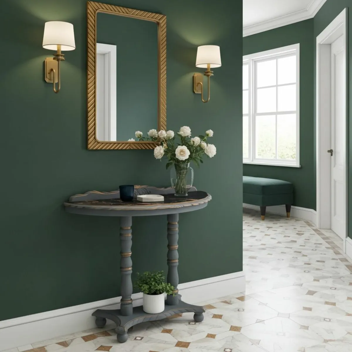 Regency Lacquered Canvas-Top Console Table - Image 1