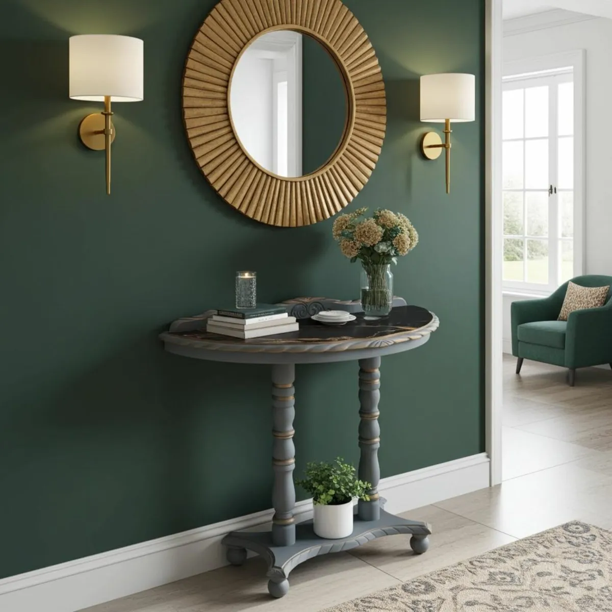 Regency Lacquered Canvas-Top Console Table - Image 2