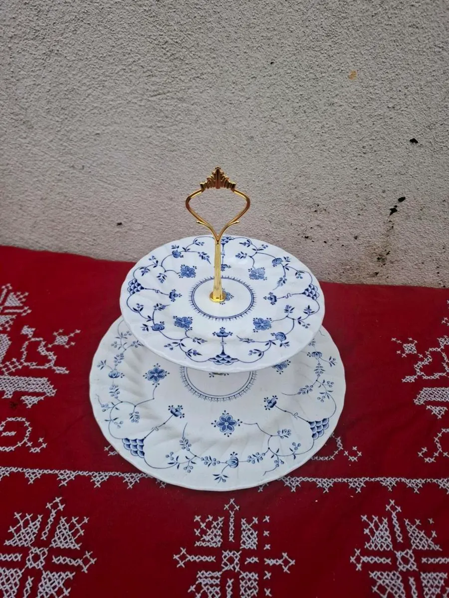 Blue and white handmade cake stand postage possibl