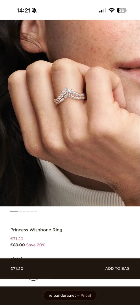 Pandora Princess Wishbone Ring size 54 - Image 1