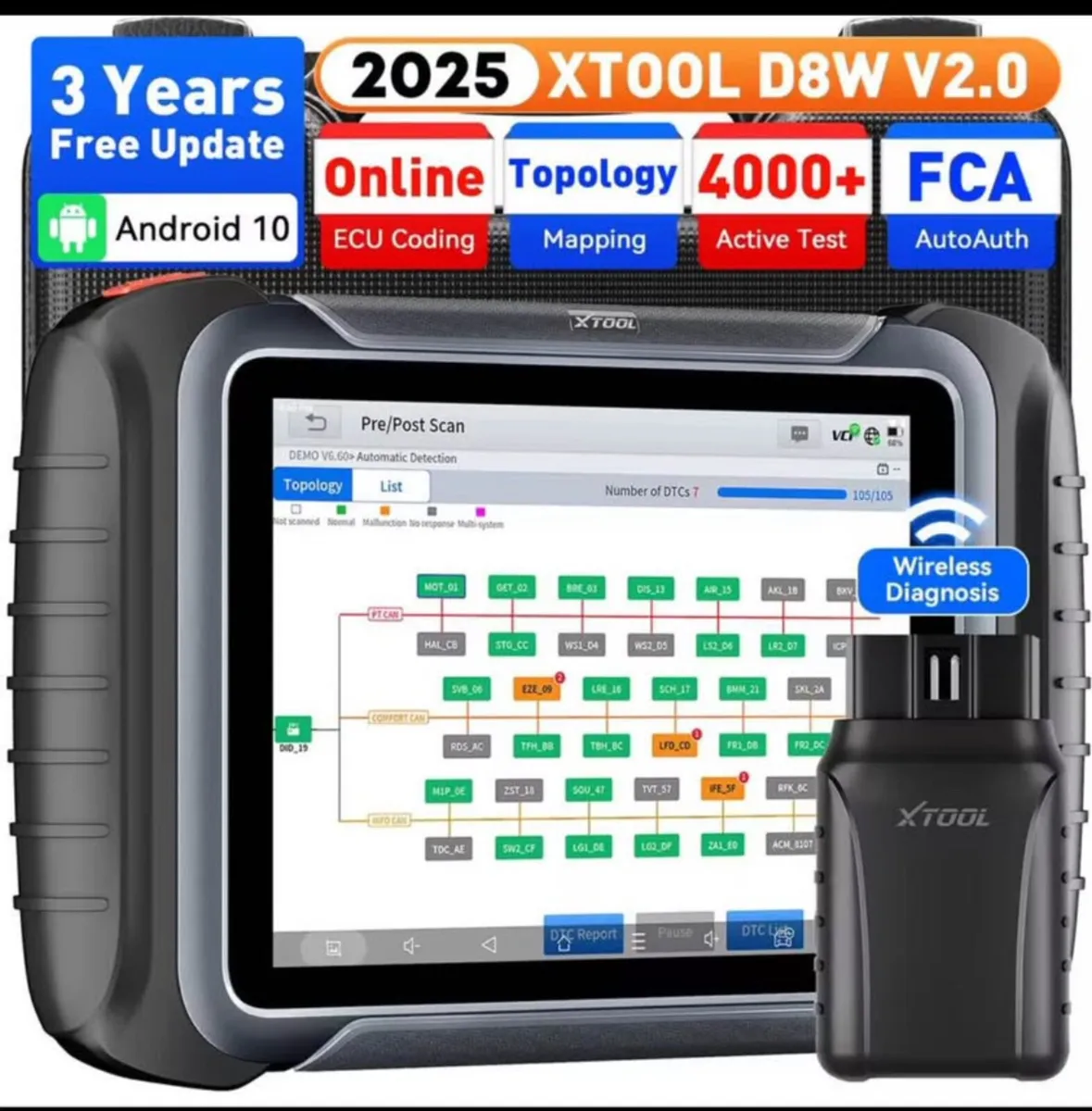 XTOOL D8W  Bluetooth Car Diagnostics Tool topology - Image 1