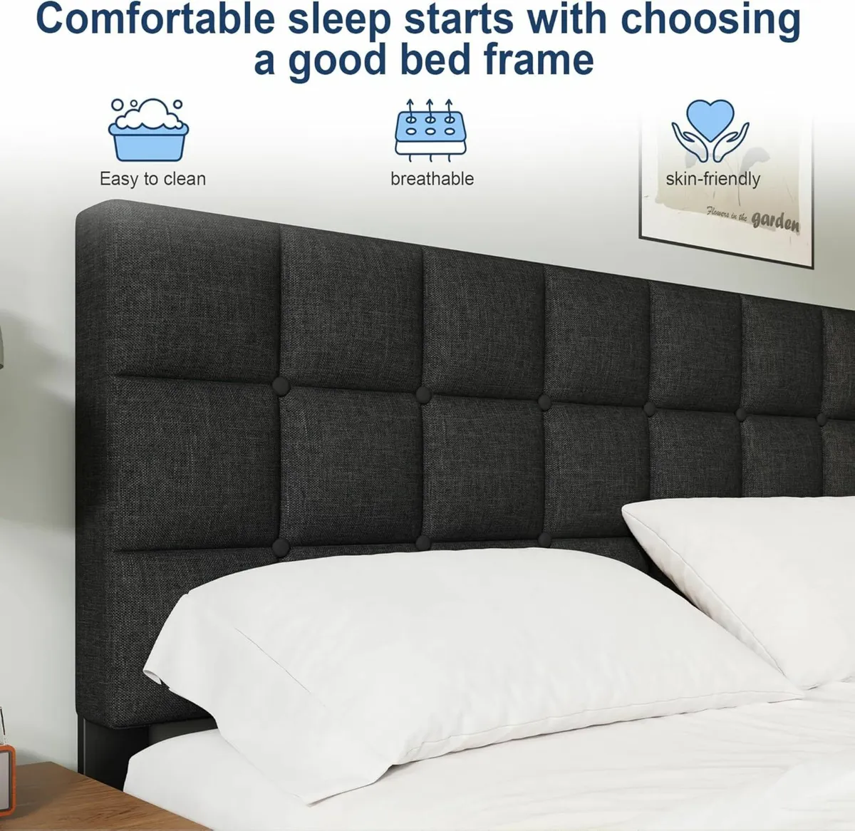 Double Bed Frame Upholstered Headboard 135×190cm - Image 2