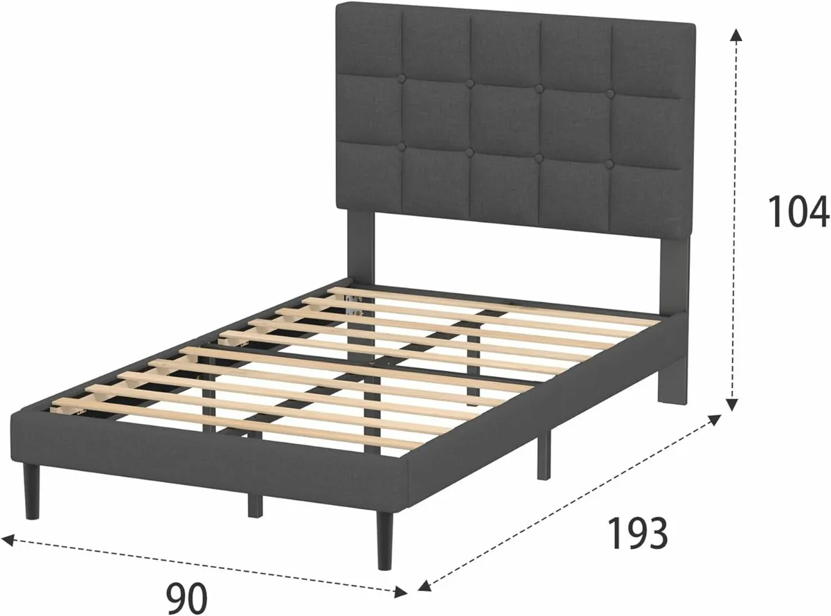 Single Bed Frame Upholstered Easy Assembly90×190cm - Image 4