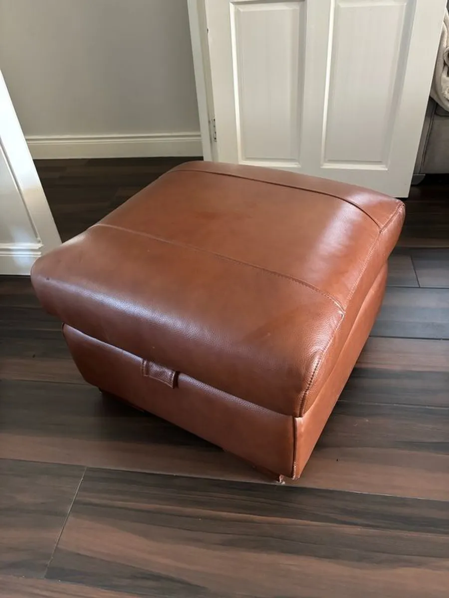 2 seater leather sofa and footstool - Image 2