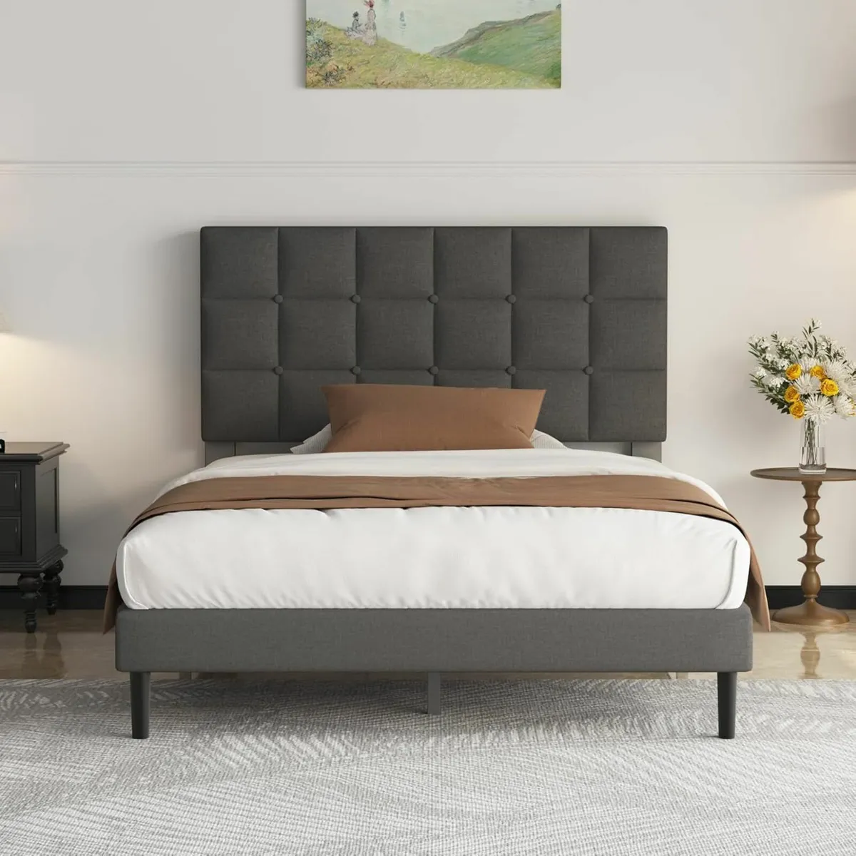 Single Bed Frame Upholstered Easy Assembly90×190cm