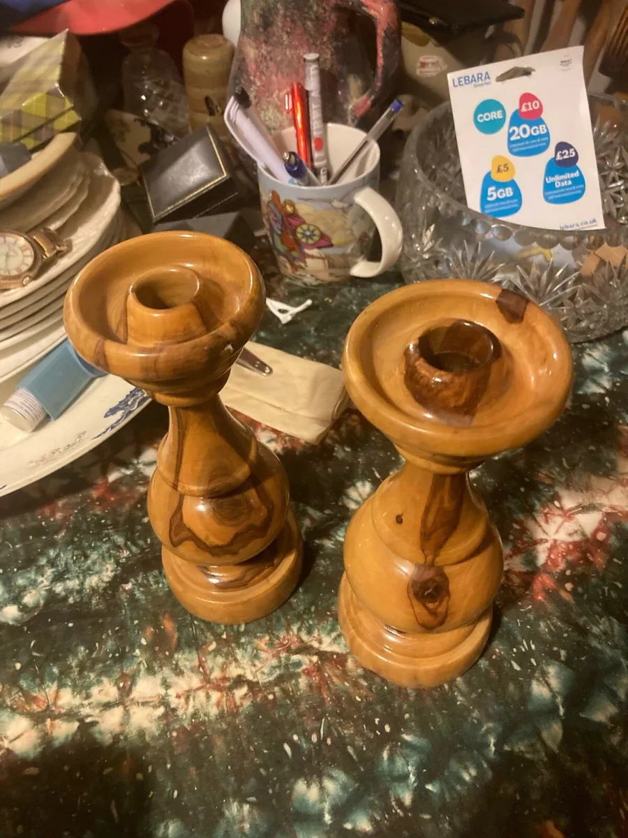 Hand craved wooden candle sticks free postage - Image 1