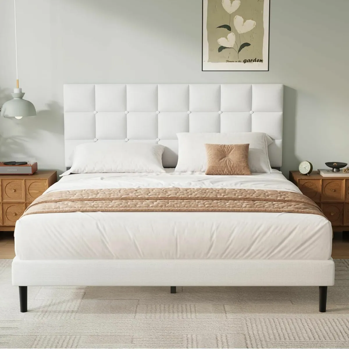 Double Bed Frame Upholstered Platform 135×190cm - Image 1