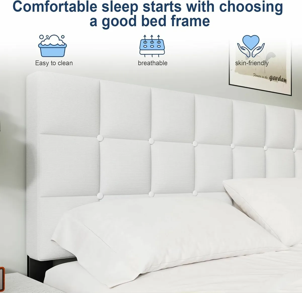 King Bed Frame Upholstered Headboard 150×200cm - Image 2