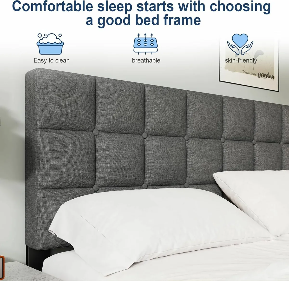 King Bed Frame Upholstered Platform 150×200 - Image 4