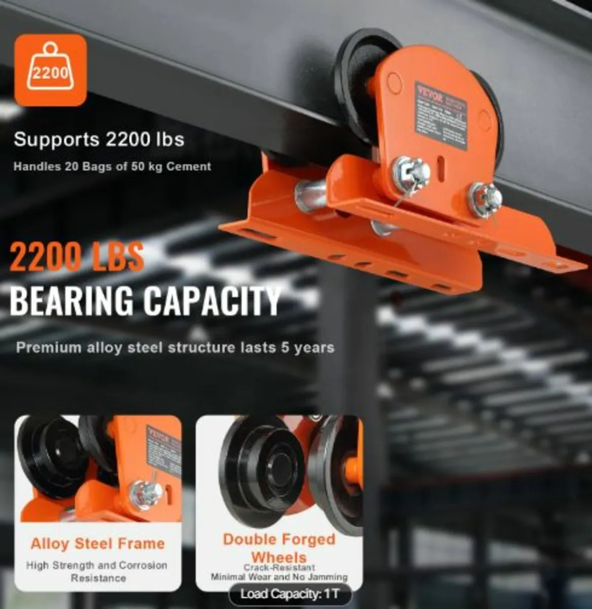 Electric Hoist Manual Trolley,998 kg/1Ton Capacity - Image 2