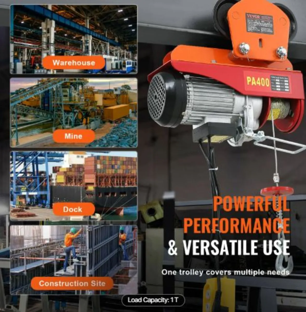 Electric Hoist Manual Trolley,998 kg/1Ton Capacity - Image 4