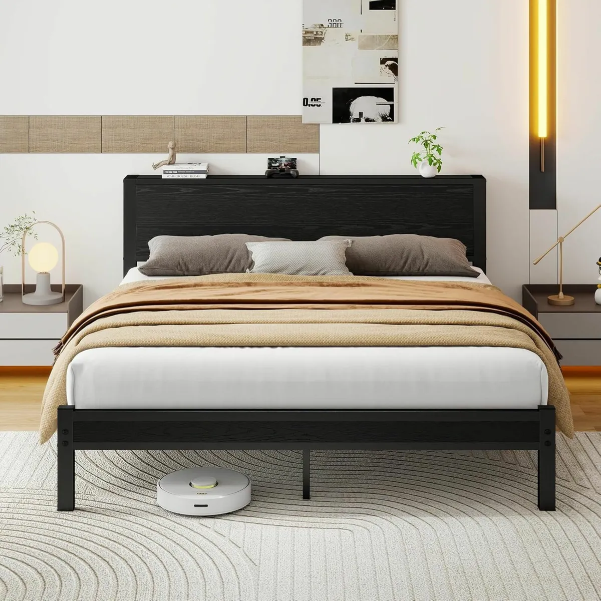 King Size Bed Frame Wooden Headboard 150x200cm - Image 1