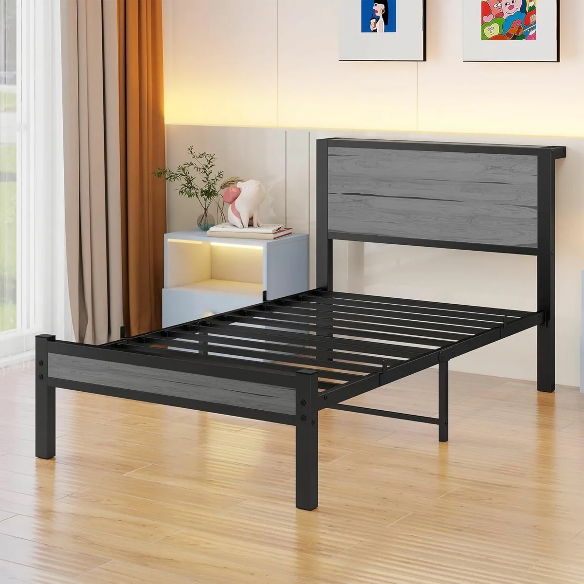 Wooden Single Bed Frame Headboard Shelf 90x190cm - Image 3
