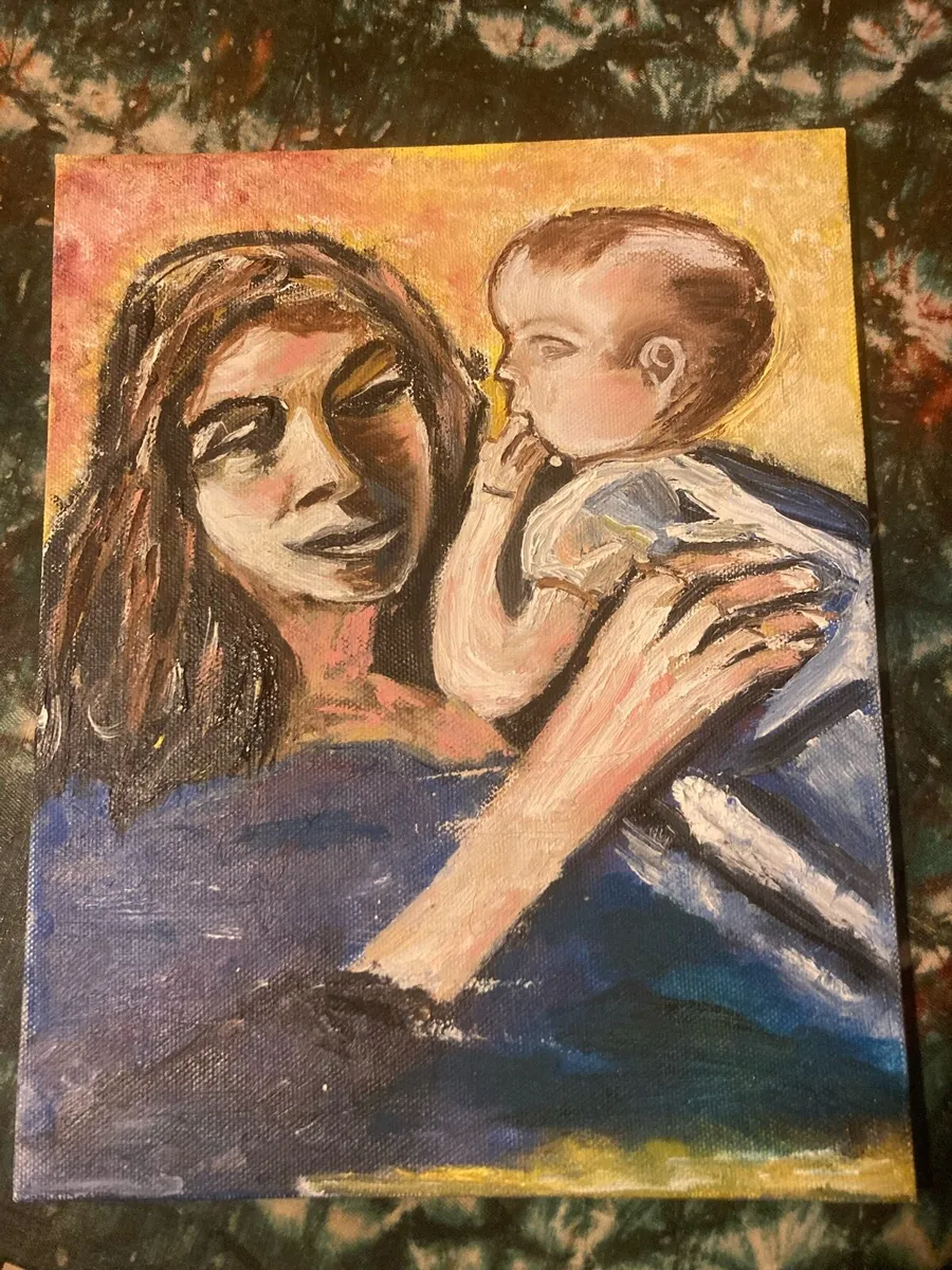 Mother and child oil painting on board free post