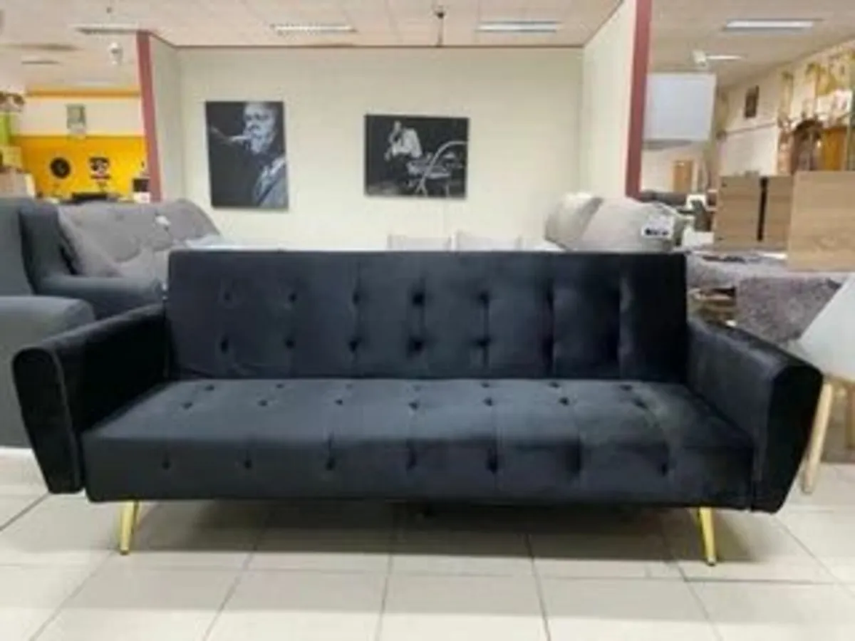 PRICE REDUCTION Velvet Sofa Bed Golden Legs black - Image 1