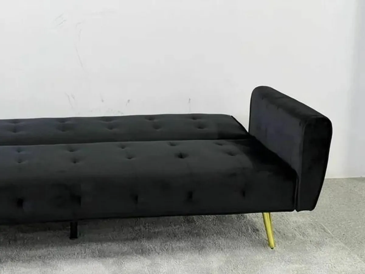 PRICE REDUCTION Velvet Sofa Bed Golden Legs black - Image 3