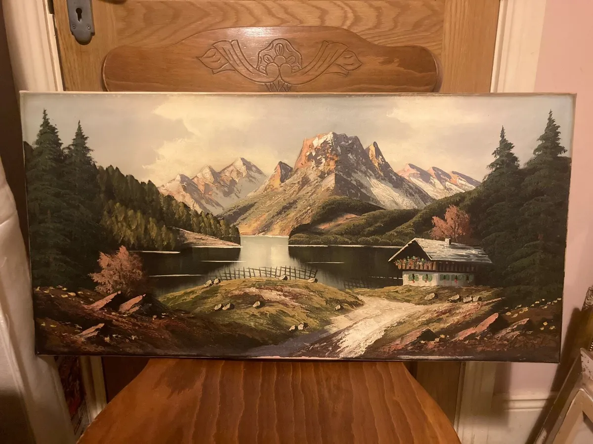 Vintage 1970s signed oil painting on canvas