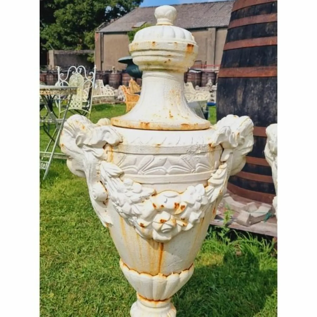 Pair of Tall Cast Iron Urn with Lid H356 - Image 3
