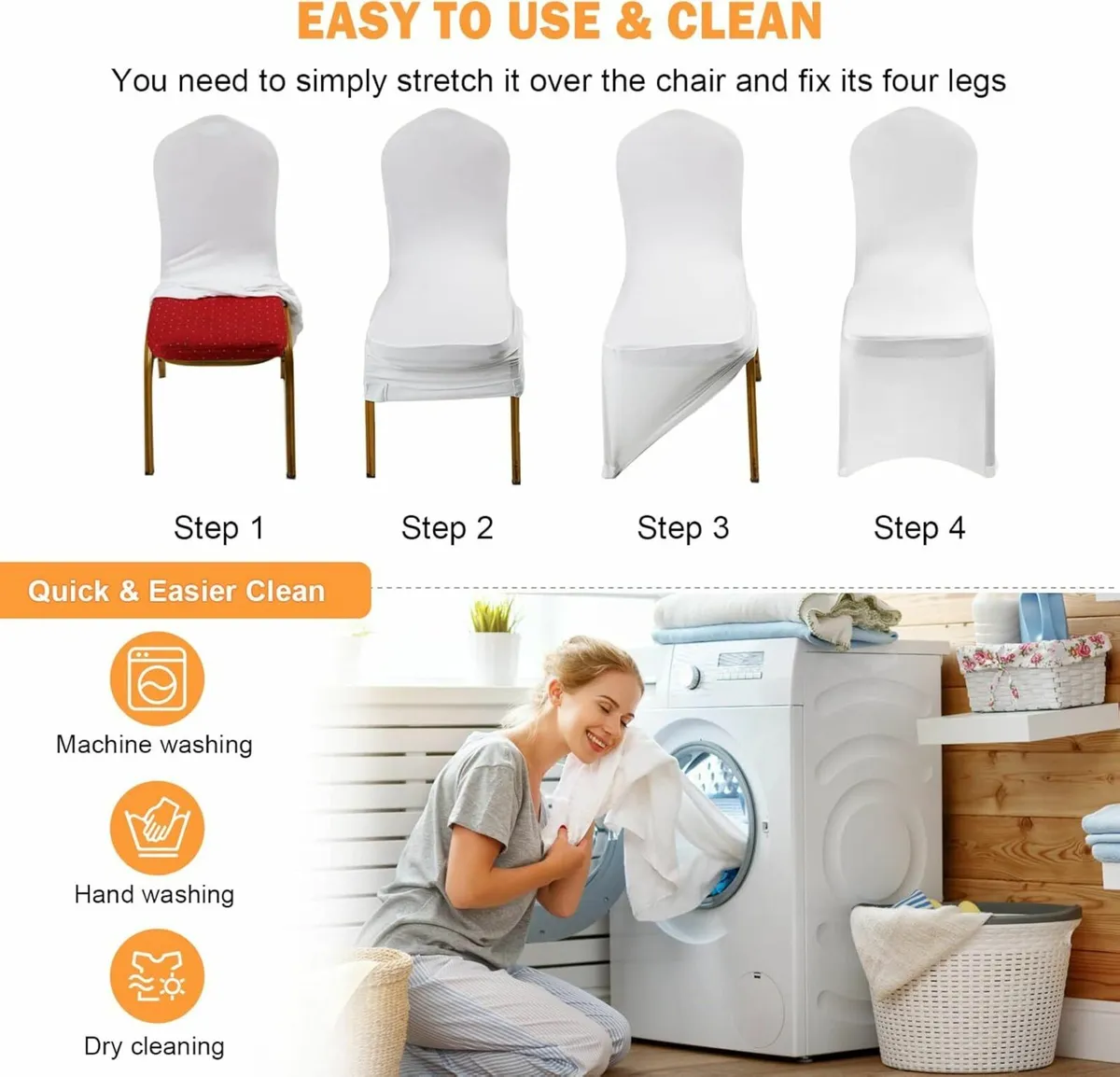 100 Pcs White Stretch Spandex Chair Covers + Golde - Image 1