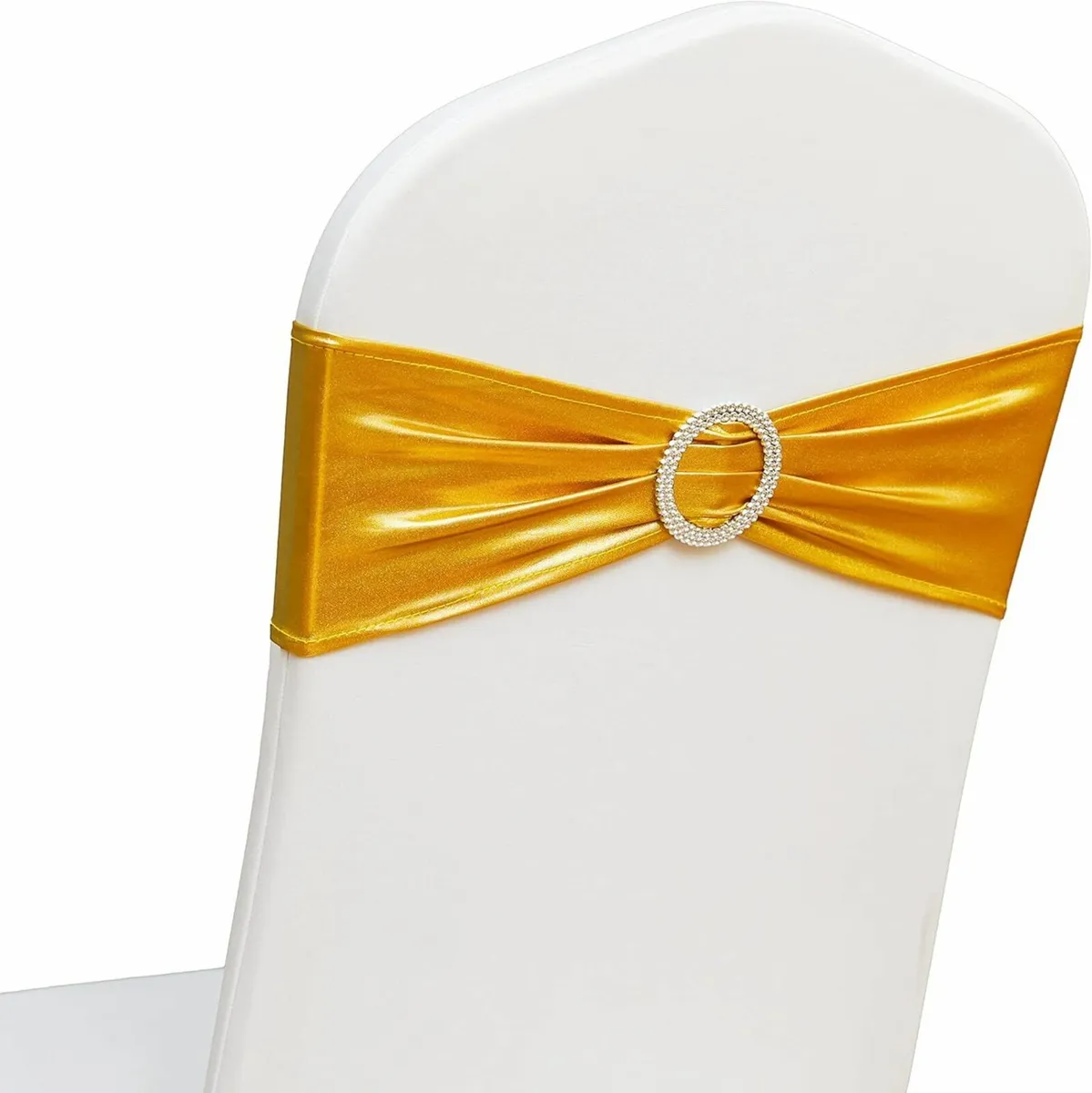 100 Pcs White Stretch Spandex Chair Covers + Golde - Image 2