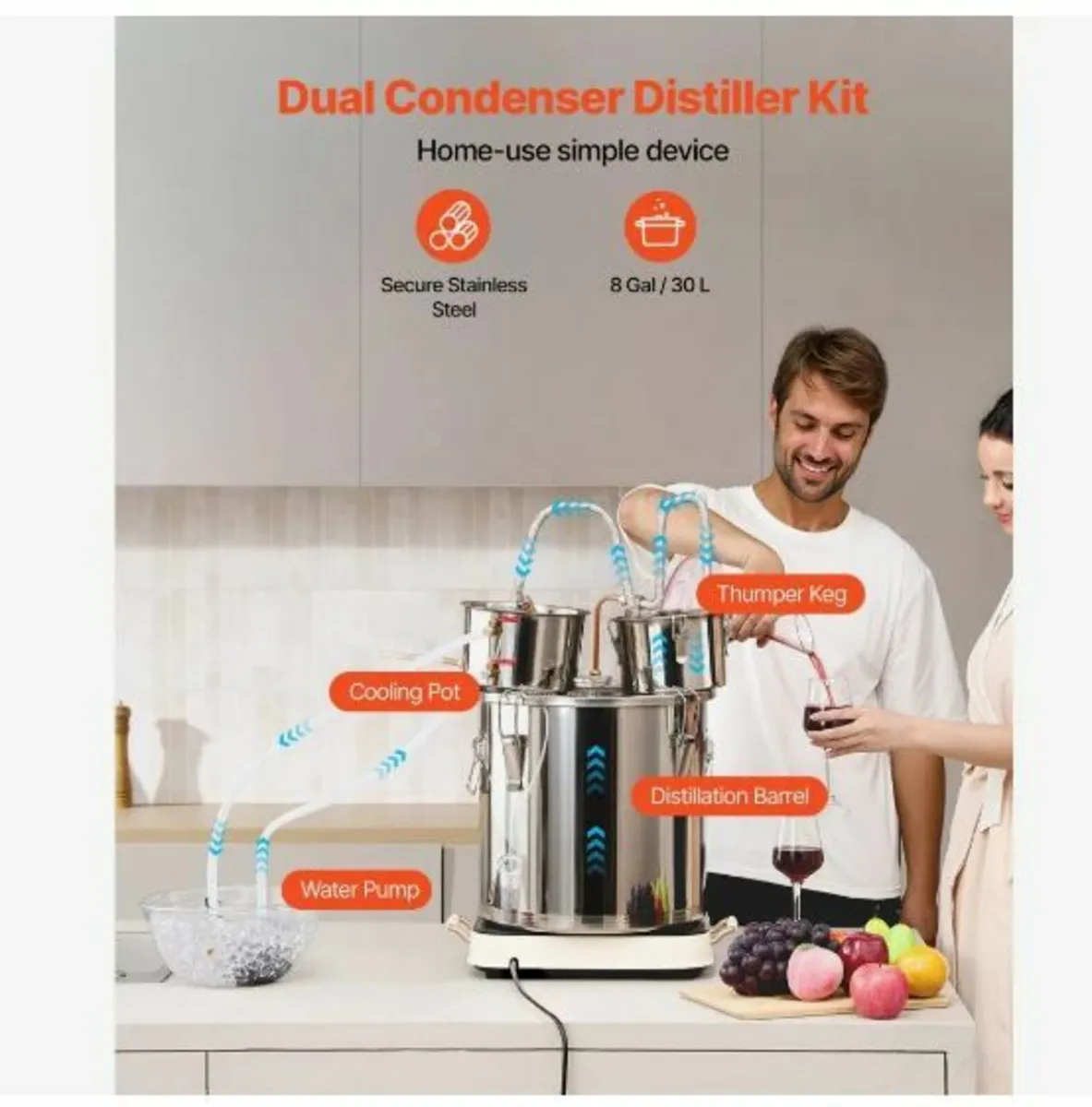 Alcohol Still, 8 Gal / 30 L Stainless Steel Water - Image 2