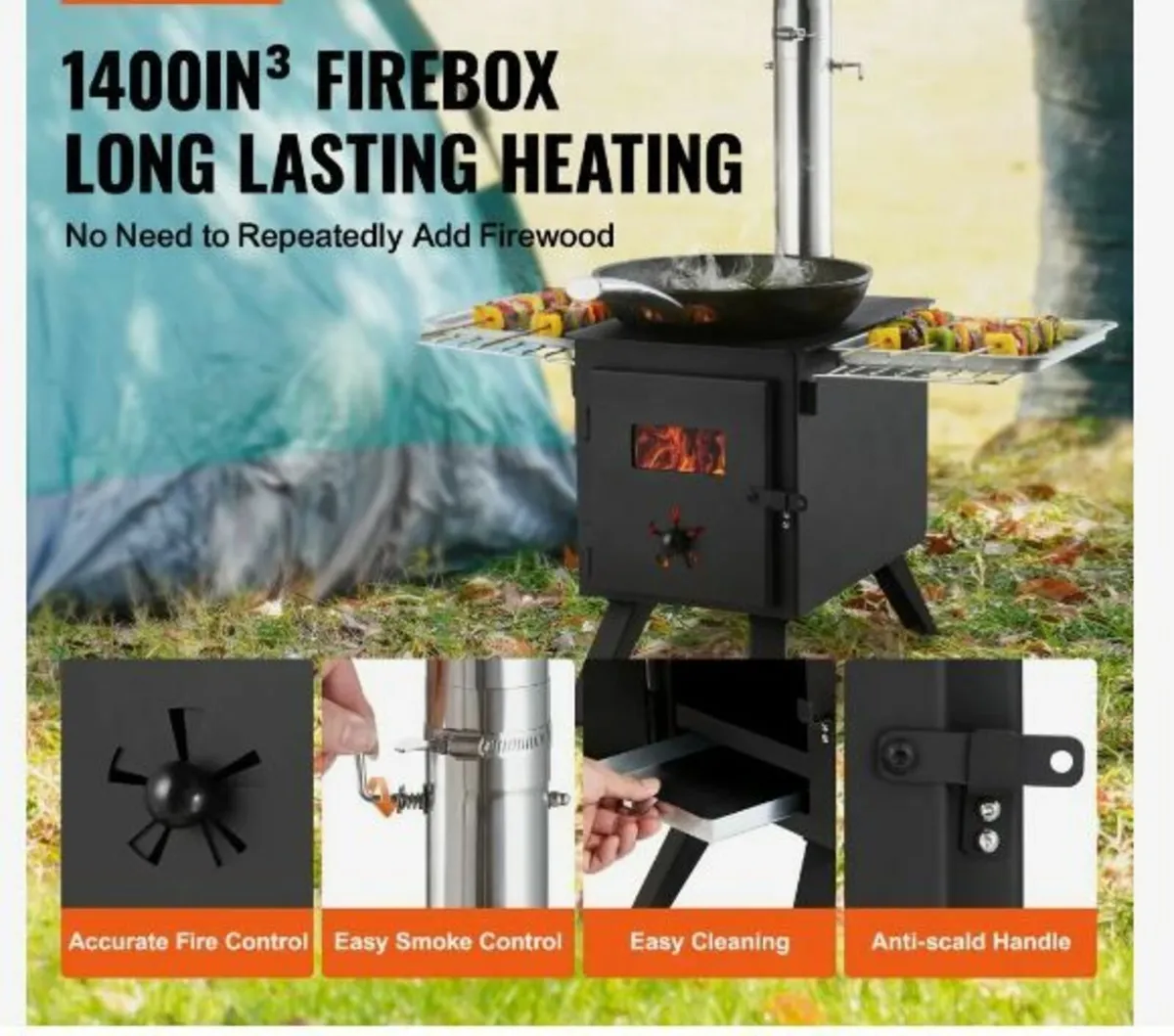 Wood Stove, 218.4 cm, Alloy Steel Camping Tent - Image 2