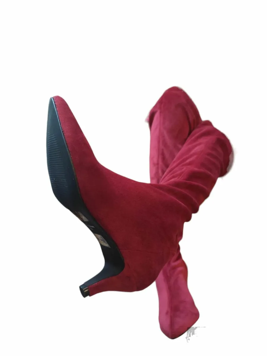 Bugundy thigh high boots - Image 4