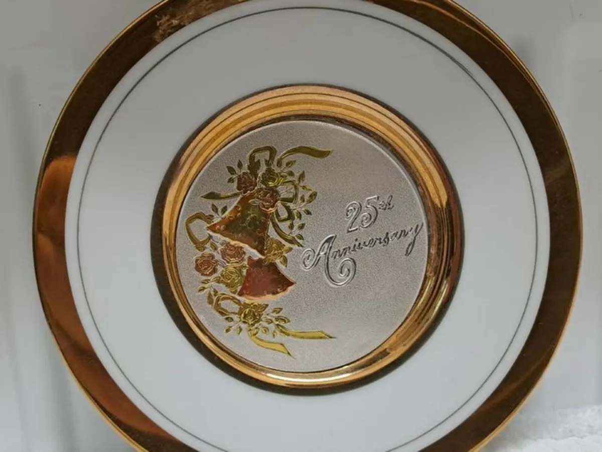 25th Wedding anniversary gift plate 24 kt gold - Image 1