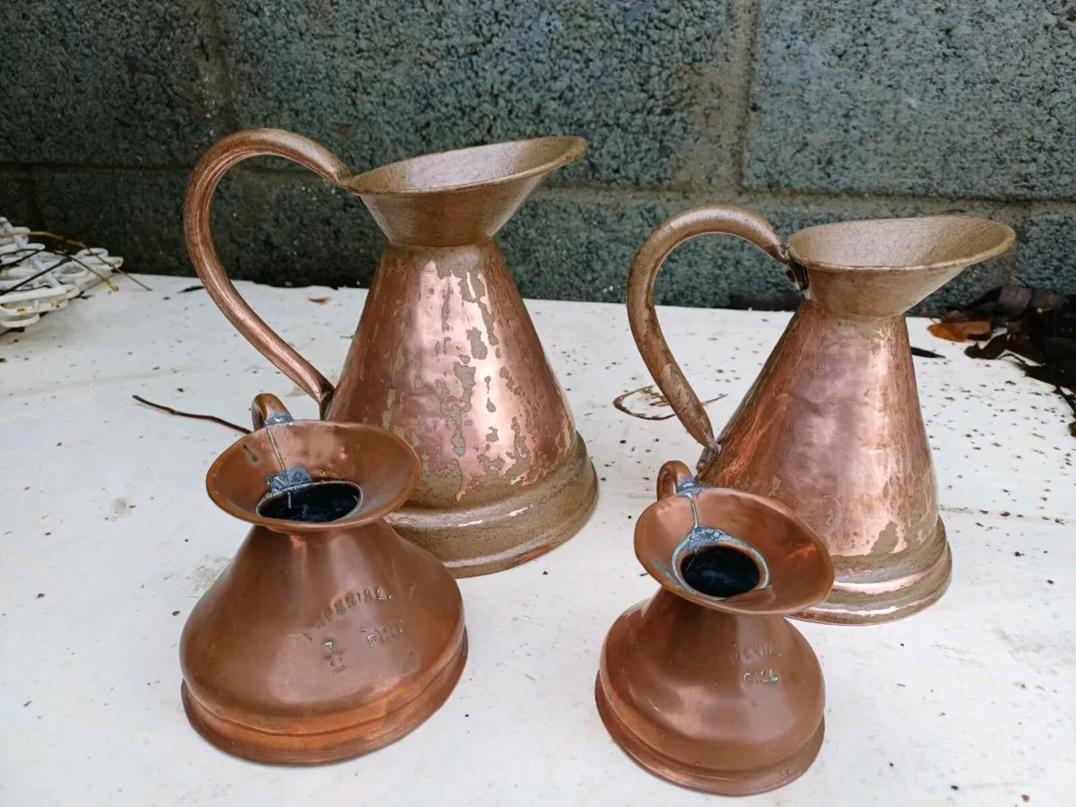 Antique Graduated Copper Jugs - Image 2