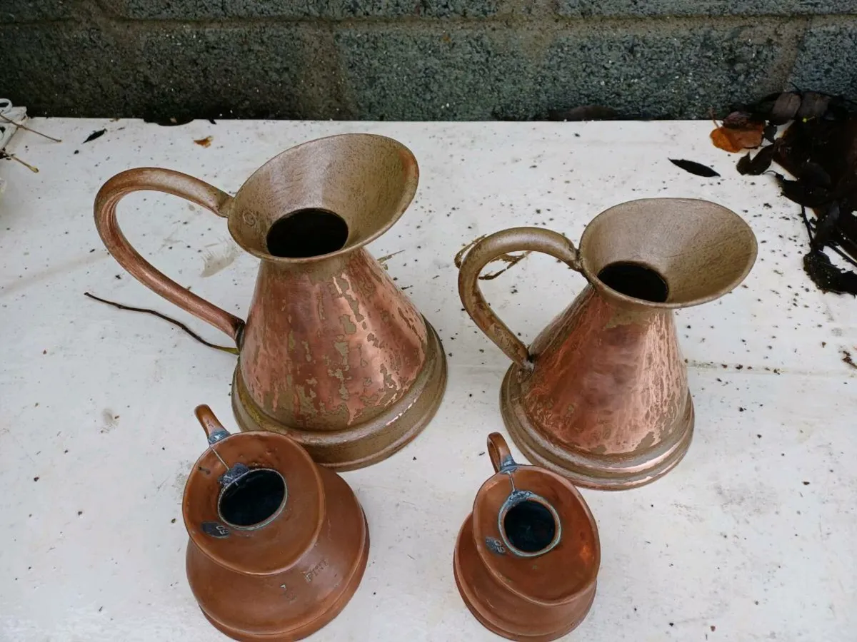 Antique Graduated Copper Jugs - Image 3