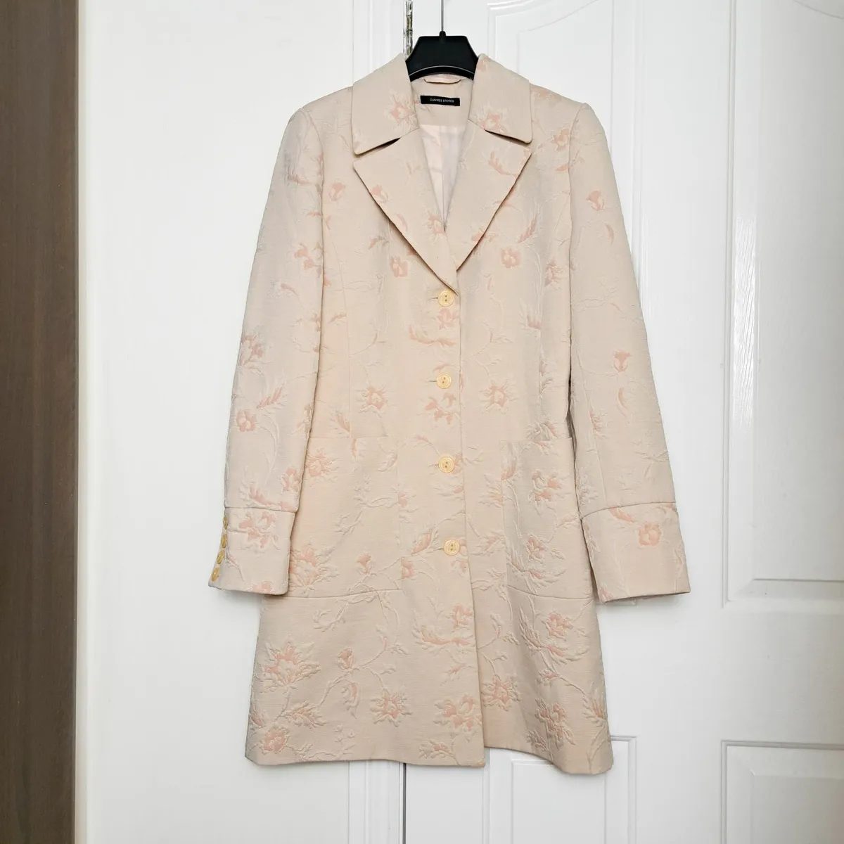 Dunnes Orange Nude Floral Jacquard Long Coat 12UK - Image 1