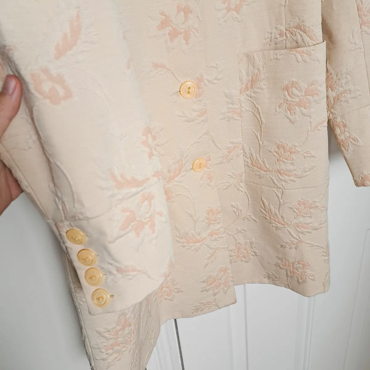 Dunnes Orange Nude Floral Jacquard Long Coat 12UK - Image 3