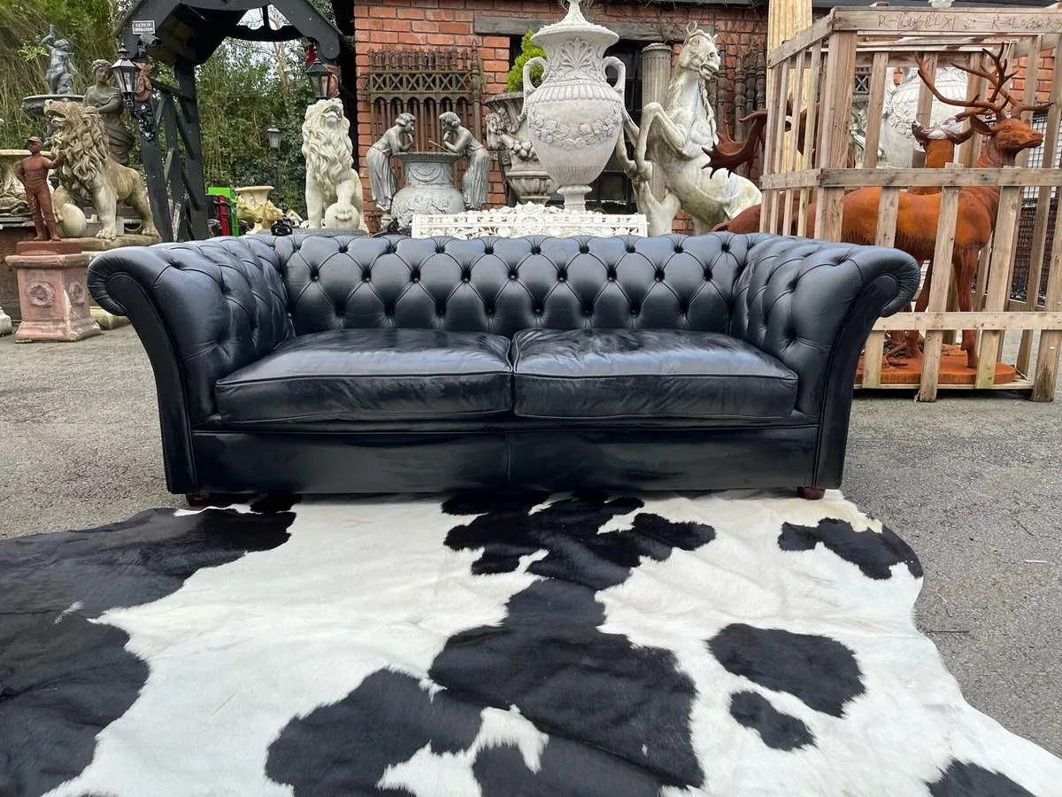 Black leather chesterfield sofa - Image 1