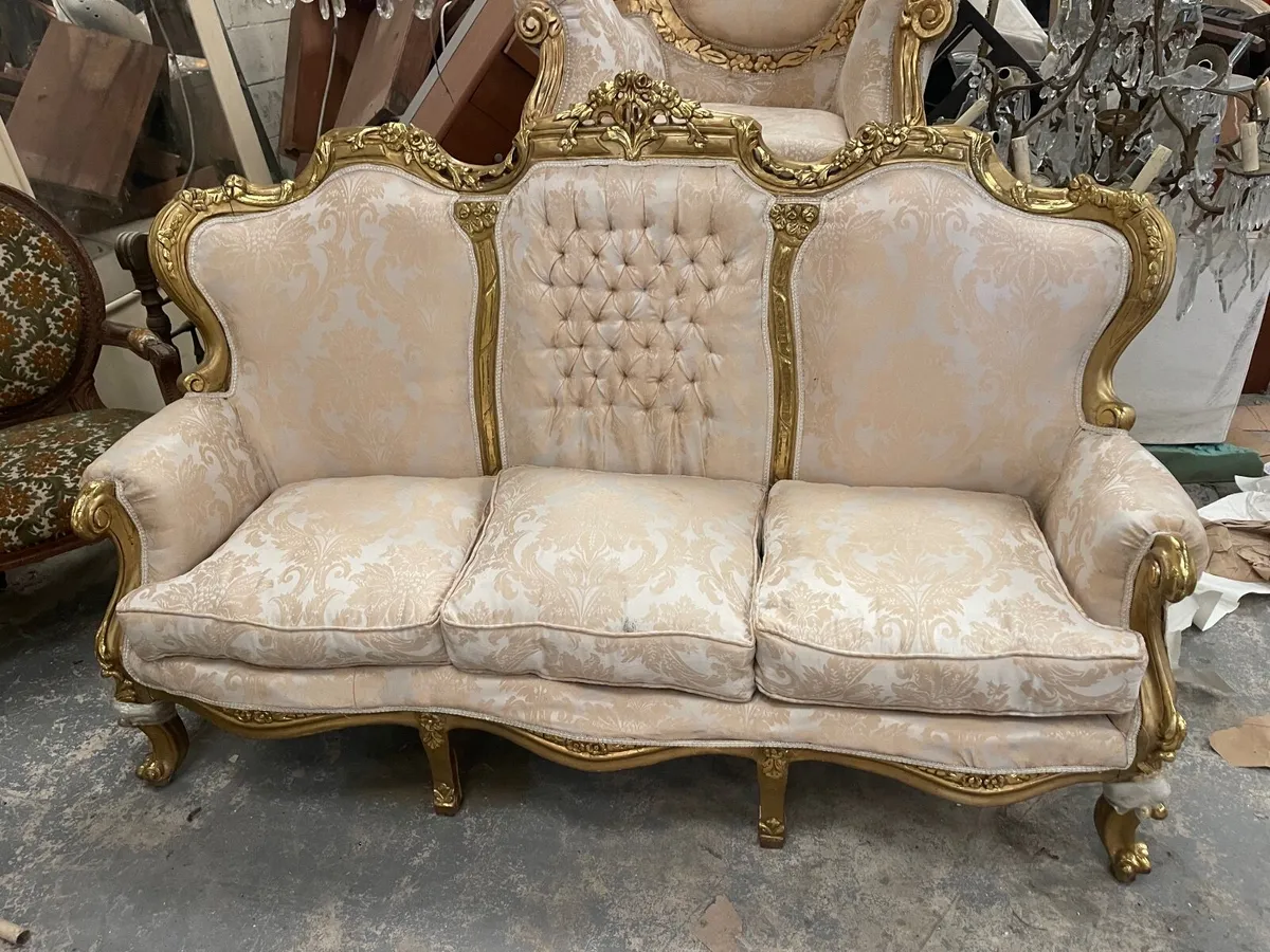 OLd salon sofa with new gold and material