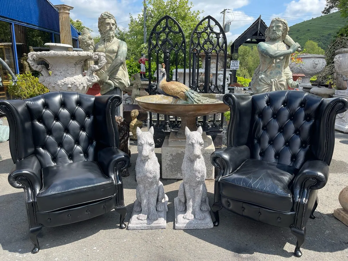 Black leather chesterfield chairs - Image 2