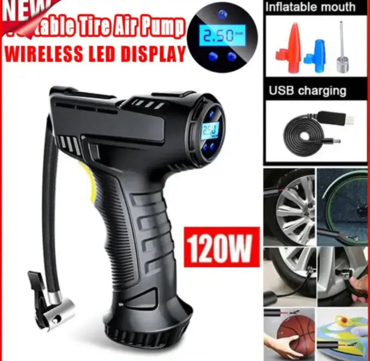 Portable Tyre Inflator Rechargeable NEW - Image 1