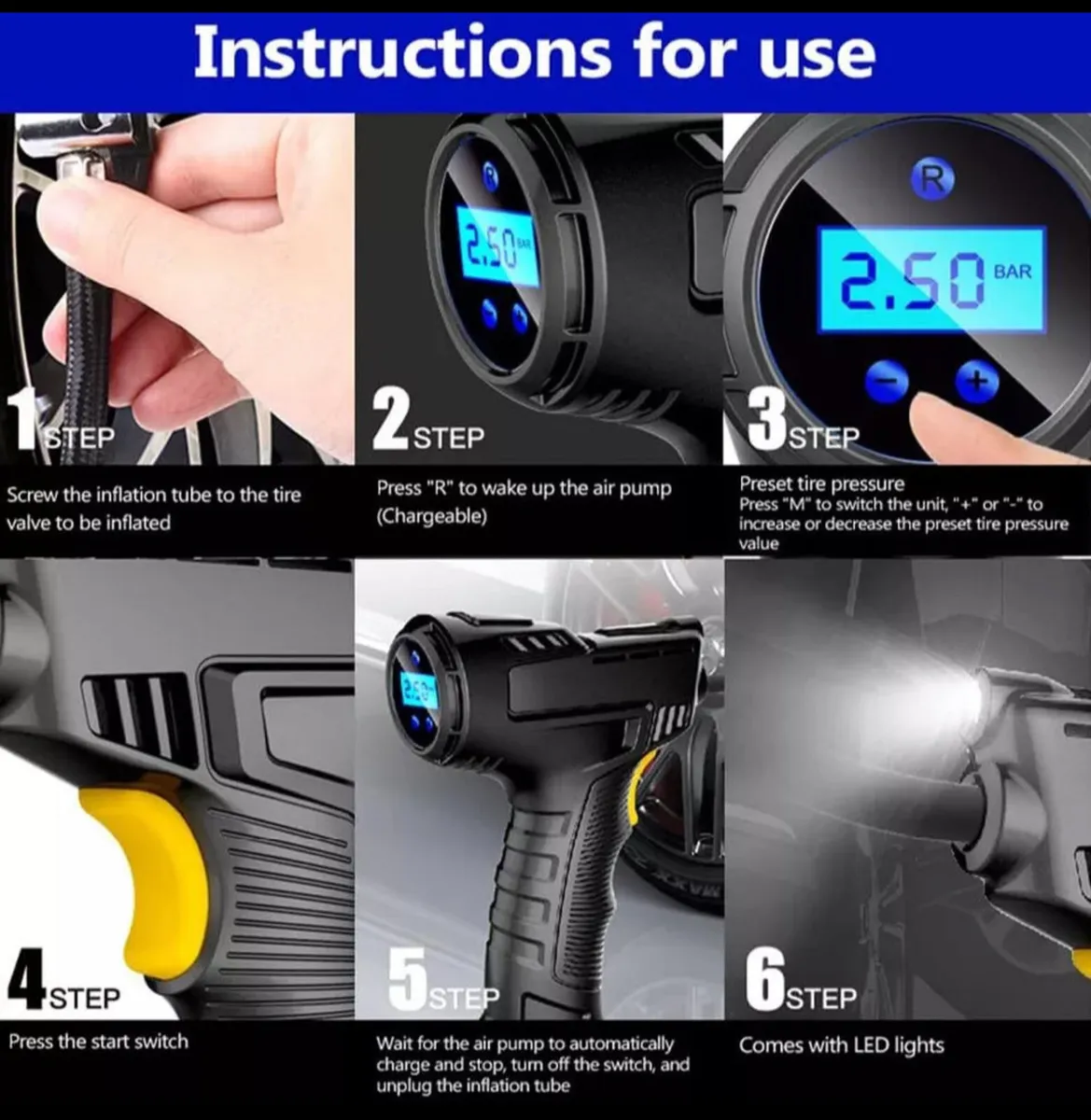 Portable Tyre Inflator Rechargeable NEW - Image 4