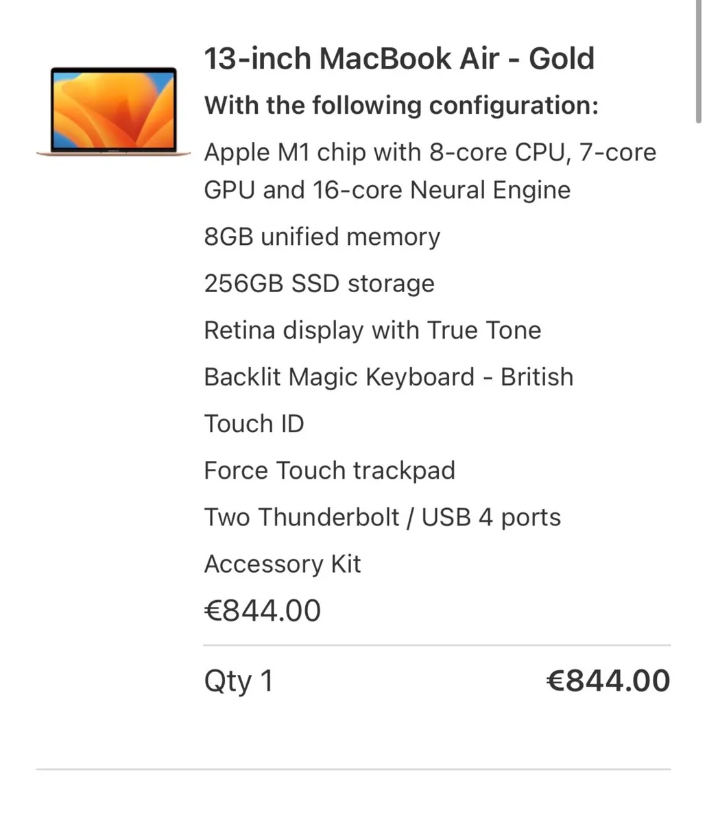 Apple 13 inch MacBook Air- Rose Gold - Image 1