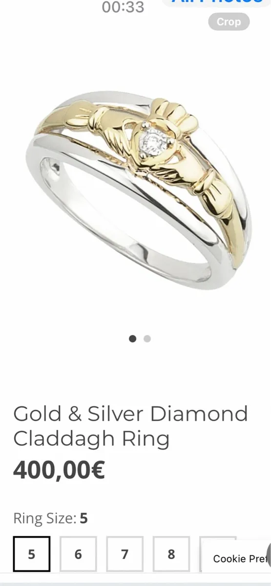 This Gold & Silver Diamond Claddagh Ring Size 8 - Image 3
