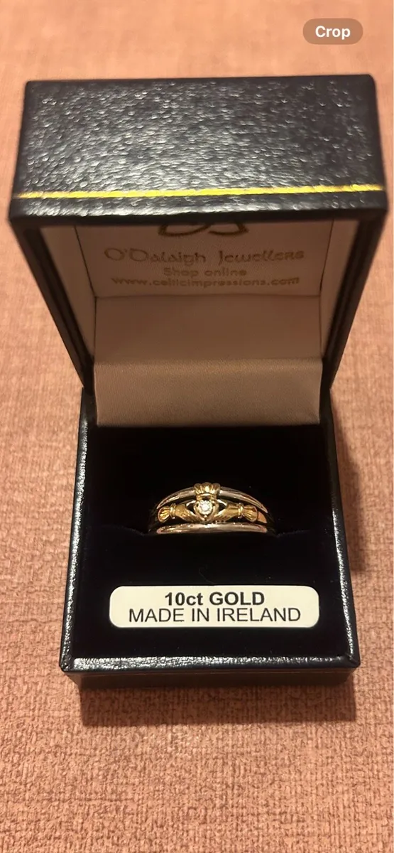 This Gold & Silver Diamond Claddagh Ring Size 8 - Image 1