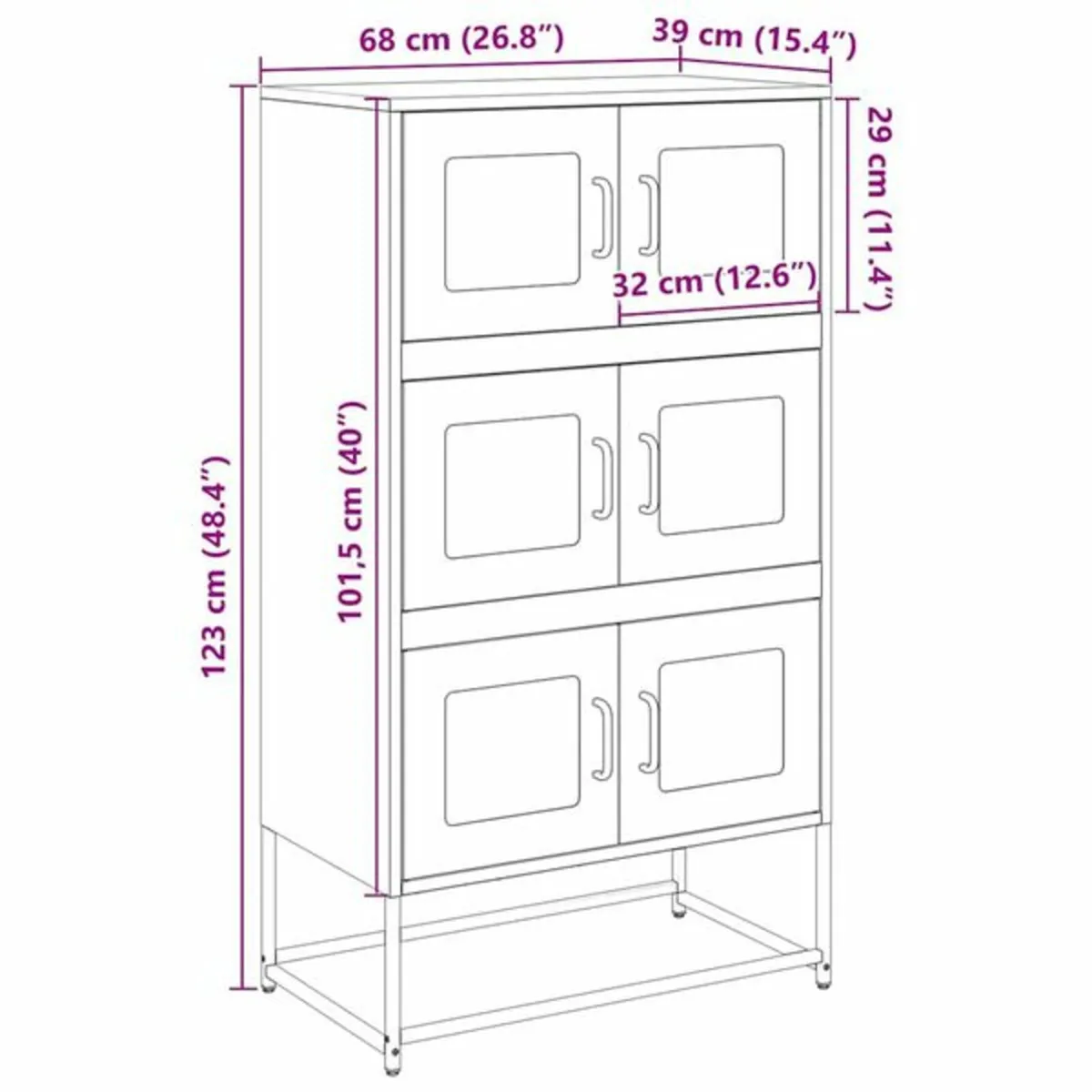 Highboard Black 68x39x123 cm Steel - Image 3