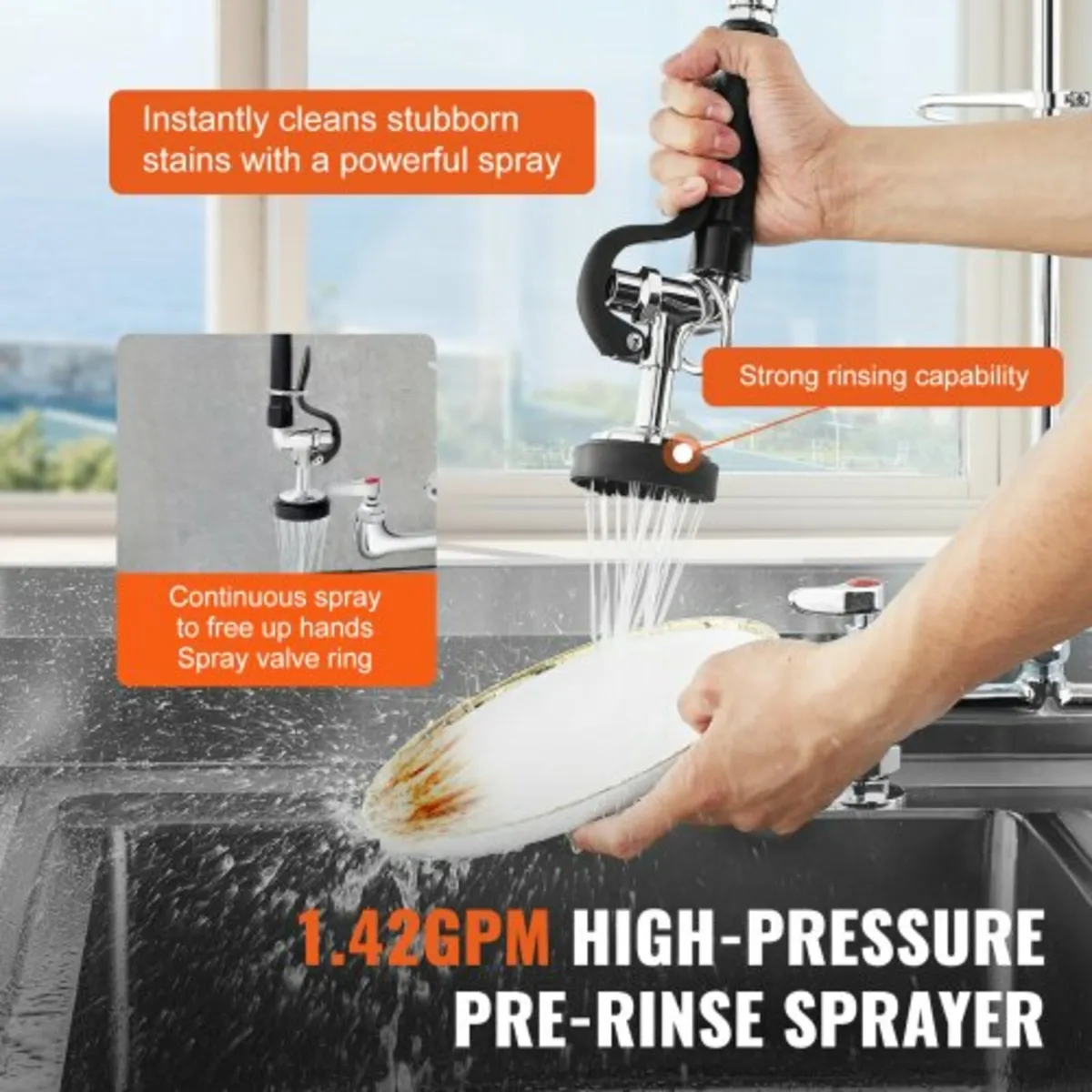 Commercial Faucet with Pre-Rinse Sprayer, 44" Heig - Image 4