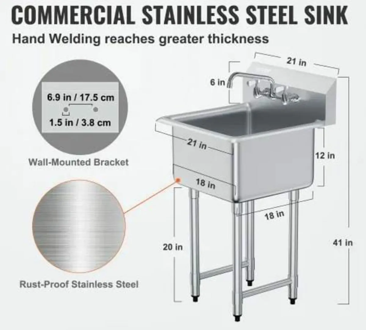 Stainless Steel Prep & Utility Sink, 1 Compartment - Image 3