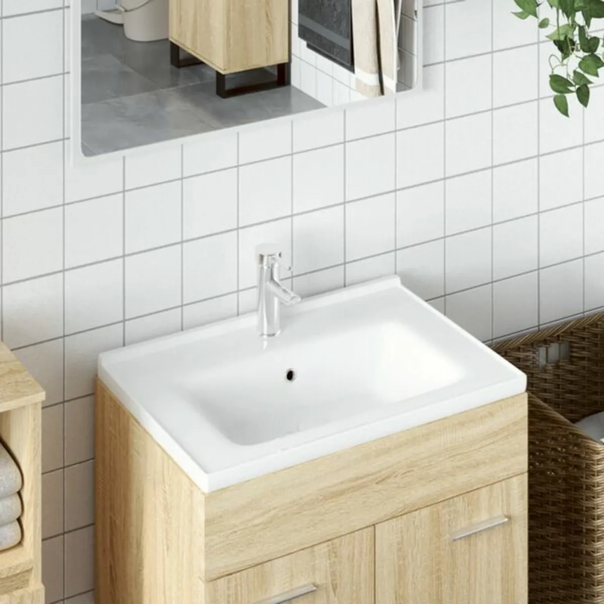 Bathroom Sink White 61x48x19.5 cm Rectangular Cera - Image 2