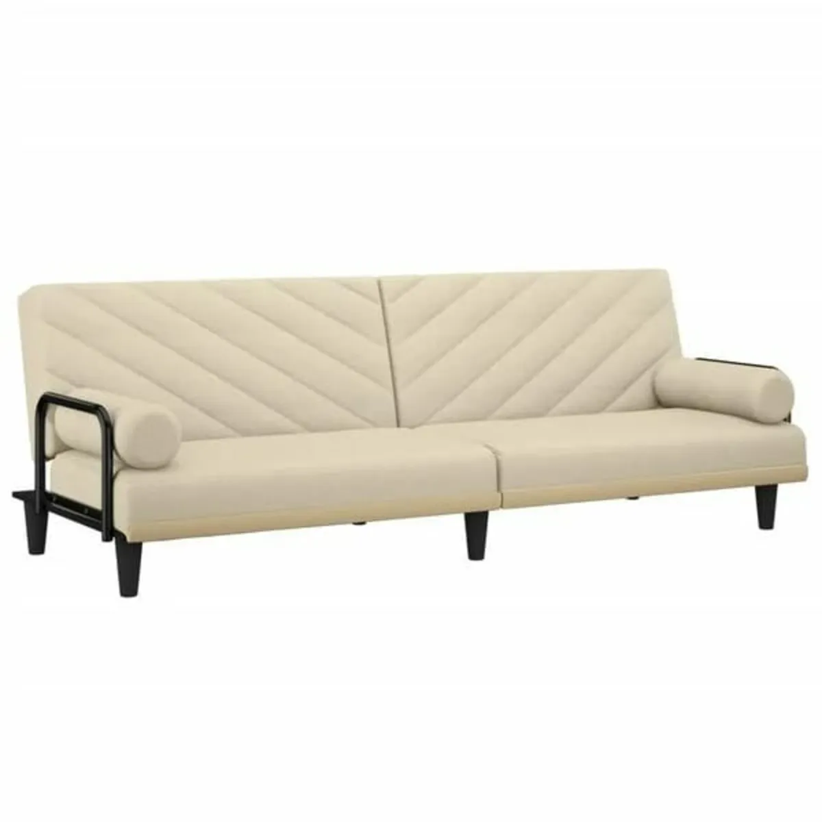 Sofa Bed with Armrests Cream Fabric - Image 1