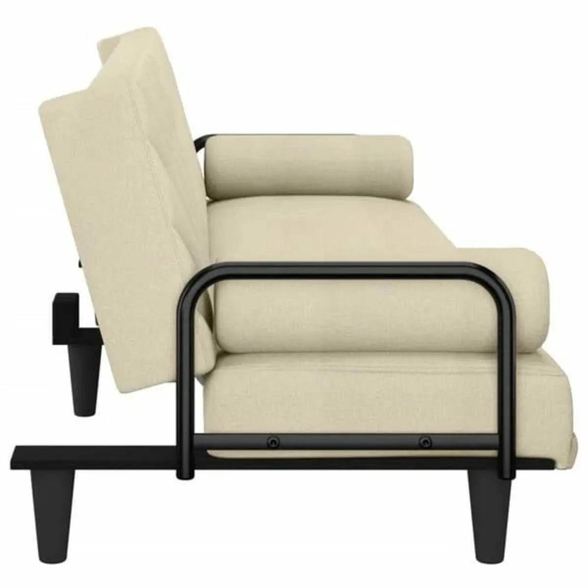 Sofa Bed with Armrests Cream Fabric - Image 2