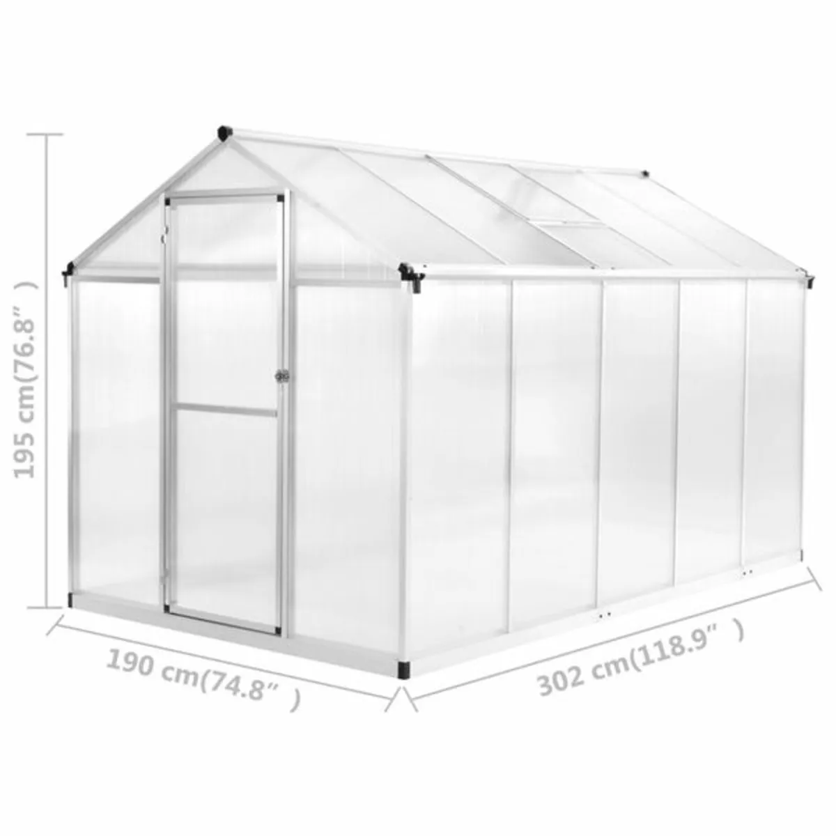 Greenhouse Aluminium 302x190x195 cm 11.19 m³ - Image 3
