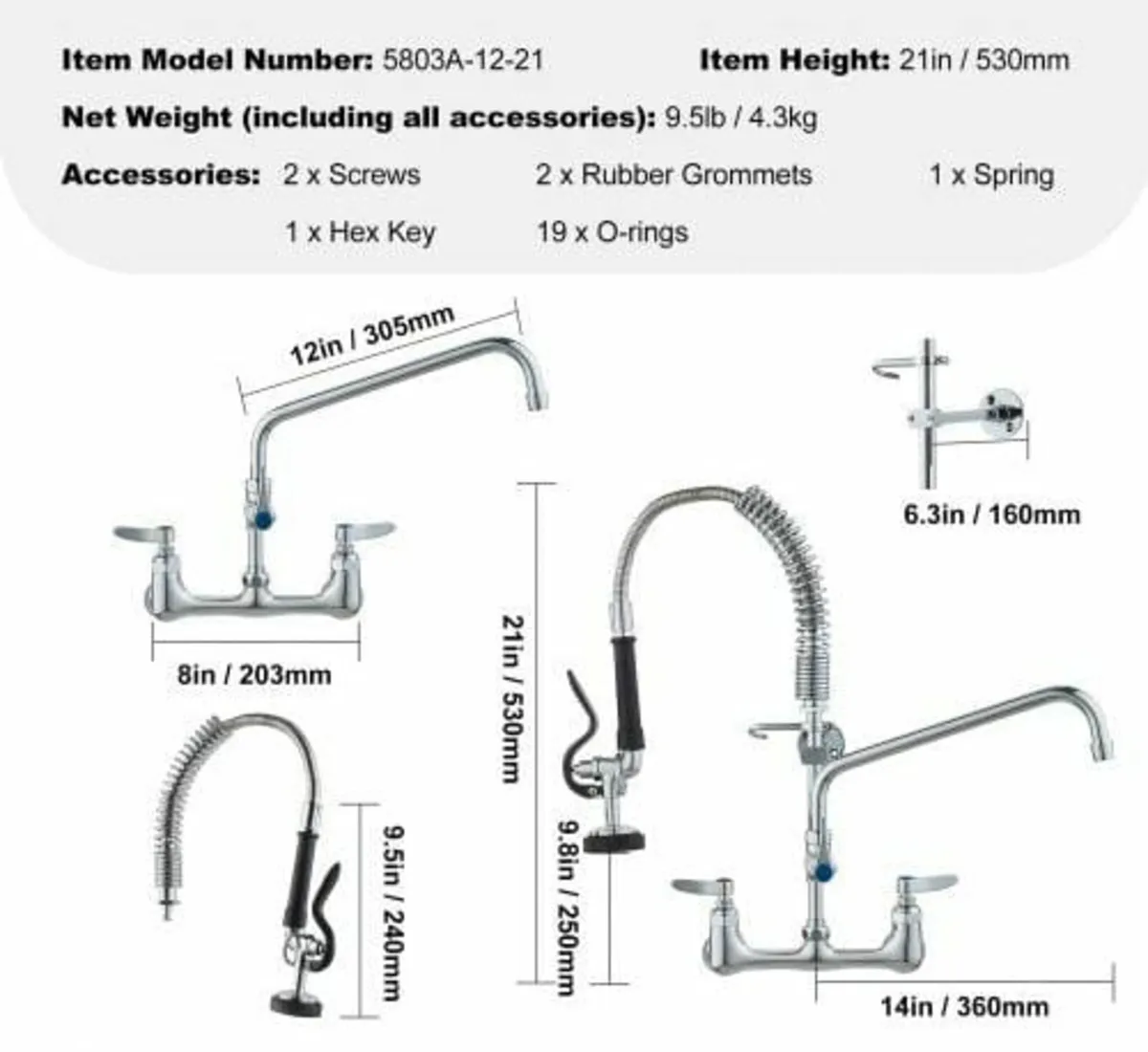Faucet with Pre-Rinse Sprayer, 21" Height, 8" Cent - Image 2