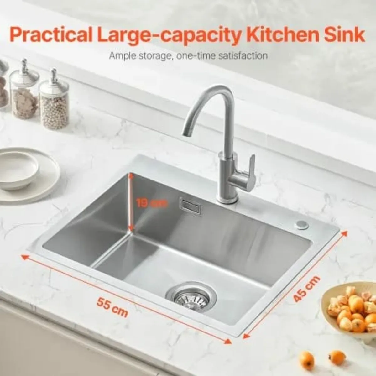 55cm Kitchen Sink Workstation, 304 Stainless Steel - Image 4